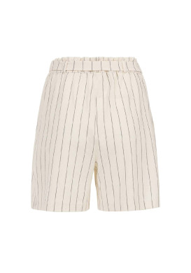 Short grège rayé bleu marine Femme avec ceinture à nouer