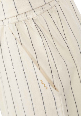 Short grège rayé bleu marine Femme avec ceinture à nouer