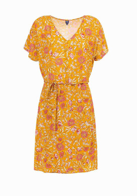 Robe femme 100% viscose jaune à motif