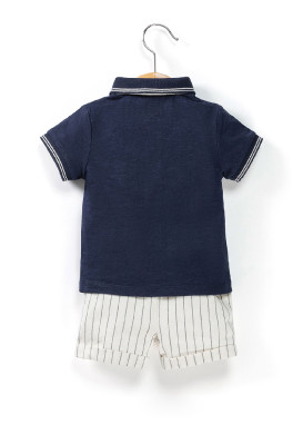 Ensemble Bébé Garçon polo marine + bermuda et noeud papillon