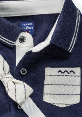Ensemble Bébé Garçon polo marine + bermuda et noeud papillon