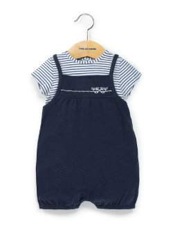 Ensemble Bébé Fille salopette bleu marine + t-shirt rayé