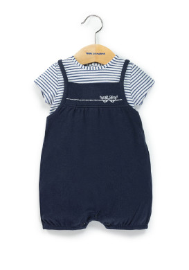 Ensemble Bébé Fille salopette bleu marine + t-shirt rayé