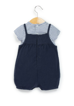 Ensemble Bébé Fille salopette bleu marine + t-shirt rayé