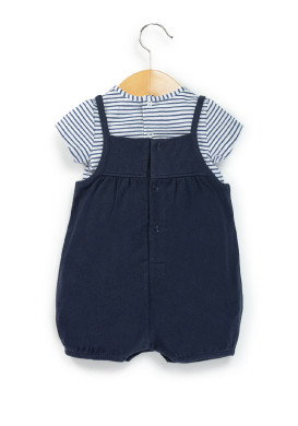 Ensemble Bébé Fille salopette bleu marine + t-shirt rayé
