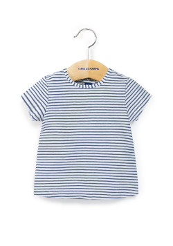 Ensemble Bébé Fille salopette bleu marine + t-shirt rayé