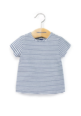 Ensemble Bébé Fille salopette bleu marine + t-shirt rayé