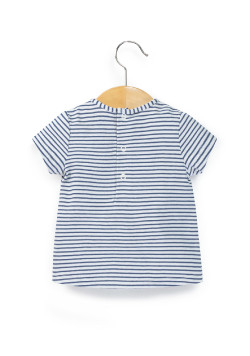 Ensemble Bébé Fille salopette bleu marine + t-shirt rayé