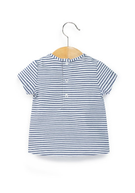 Ensemble Bébé Fille salopette bleu marine + t-shirt rayé