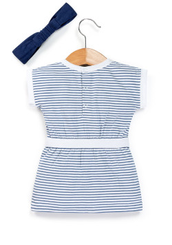 Ensemble Bébé bleu marine robe rayée + bandeau