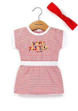 Ensemble rouge Bébé Fille robe rayée + bandeau Ensemble rouge Bébé Fille robe rayée + bandeau