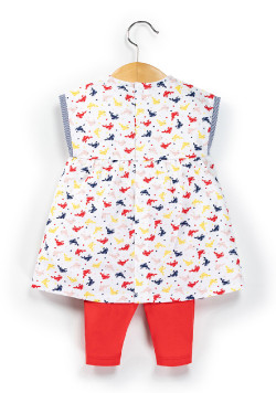 Ensemble Bébé robe imprimée + legging rouge