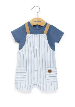 Ensemble Bébé salopette rayée + t-shirt bleu