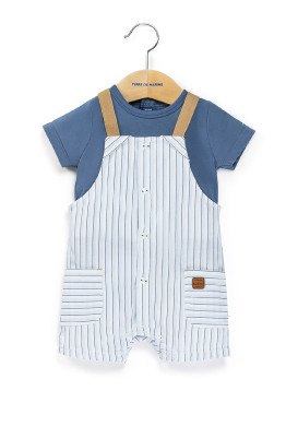 Ensemble Bébé salopette rayée + t-shirt bleu