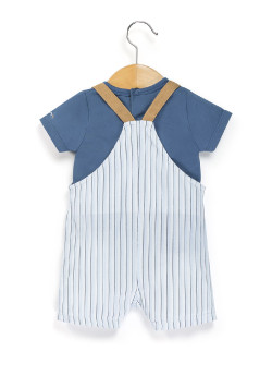 Ensemble Bébé salopette rayée + t-shirt bleu