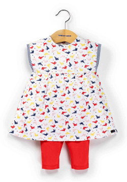 Ensemble Bébé robe imprimée + legging rouge