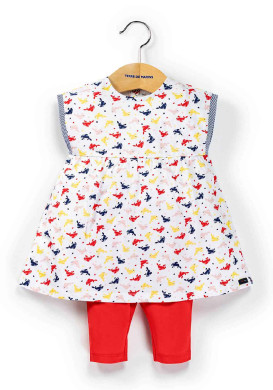 Ensemble Bébé robe imprimée + legging rouge Ensemble Bébé robe imprimée + legging rouge