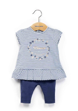 Ensemble Bébé Fille tunique rayée+ legging bleu marine