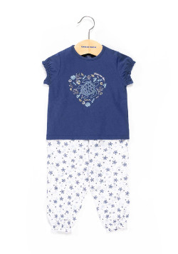 Ensemble Bébé pantalon imprimé + t-shirt imprimé bleu
