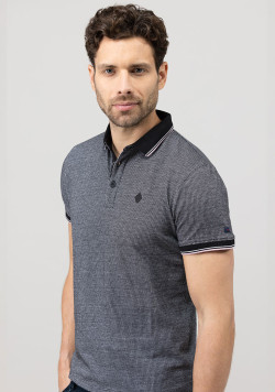 Polo noir micro jacquard Homme