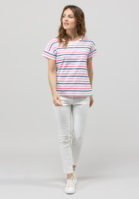 T-shirt rayé rose multicolore Femme