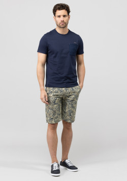 Bermuda Homme imprimé beige/bleu marine en lin