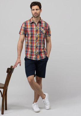 Chemise rouge manches courtes à carreaux Homme