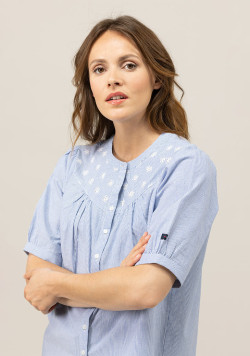 Chemise rayée manches courtes bleu/blanc Femme