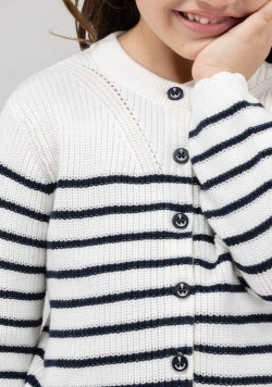 Gilet rayé blanc et bleu marine Fille