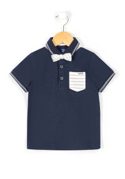Polo bleu marine Garçon + noeud papilon blanc