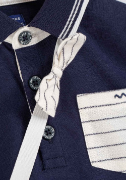 Polo bleu marine Garçon + noeud papilon blanc