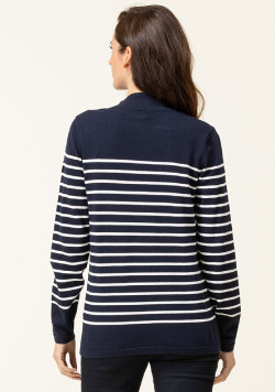 Pull rayé Femme bleu marine rayures blanches