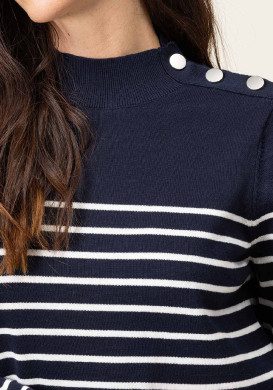 Pull rayé Femme bleu marine rayures blanches Pull rayé Femme bleu marine rayures blanches