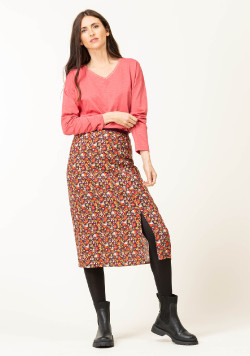 T-shirt rose manches longues col V Femme
