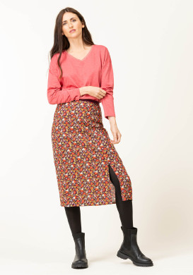 T-shirt rose manches longues col V Femme