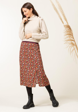 Jupe mi-longue imprimé rose Femme Jupe mi-longue imprimé rose Femme