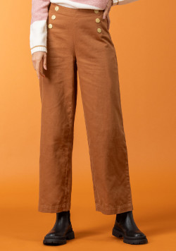 Pantalon large à ponts camel Femme