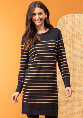 Robe pull Femme rayé noir/camel