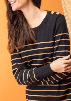Robe pull Femme rayé noir/camel