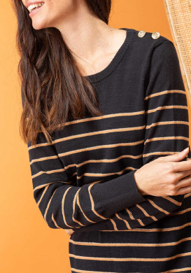 Robe pull Femme rayé noir/camel
