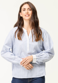 Blouse bleu rayée manches longues Femme