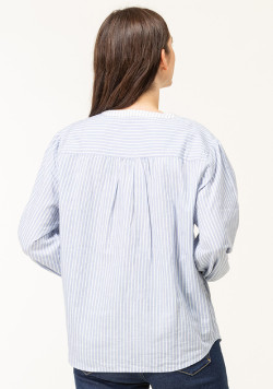 Blouse bleu rayée manches longues Femme
