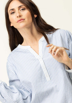 Blouse bleu rayée manches longues Femme