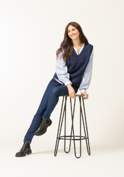 Blouse bleu rayée manches longues Femme