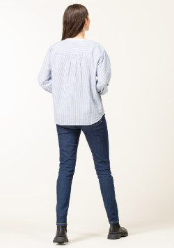 Blouse bleu rayée manches longues Femme
