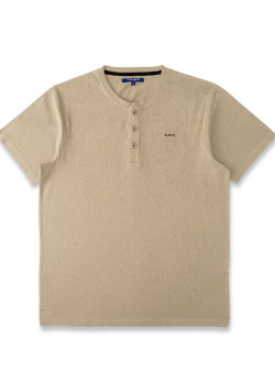 T-shirt Homme manches courtes beige sable col tunisien