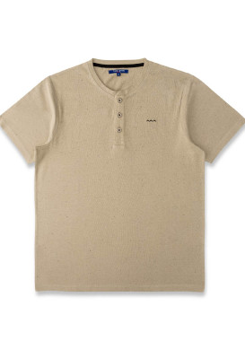 T-shirt Homme manches courtes beige sable col tunisien T-shirt Homme manches courtes beige sable col tunisien