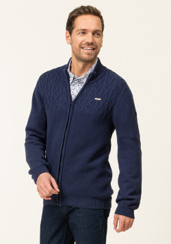 Gilet tricot reliefé bleu marine Homme