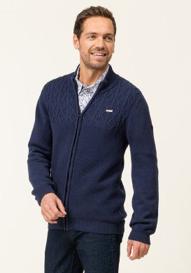 Gilet tricot reliefé bleu marine Homme