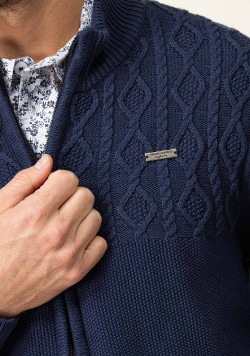 Gilet tricot reliefé bleu marine Homme